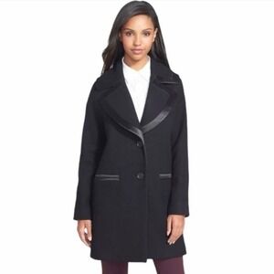 Vera Wang Wool Cashmere Blend Satin Trim Coat Size XS Classy Business Casual